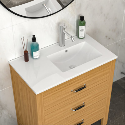 32" X 18" Single Vanity Top Sink, White, Stain Resistance, Practical Overflow Function Rectangular White Sink 18", 1 Faucet Hole, Acid Modern