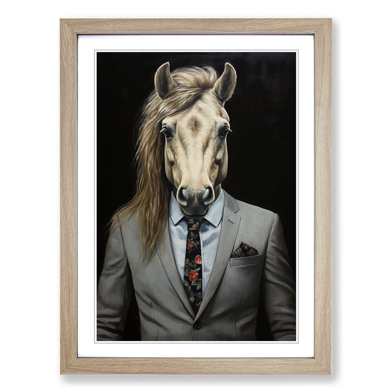 Pony In A Suit Painting - Single Picture Frame Print on Wood, Oak, 46" H x 34" W x 2" D