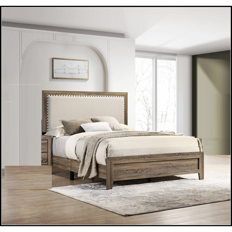 Lit luxueux avec tête de lit rembourrée moelleuse et structure robuste pour le confort et la durabilité, Grand lit, Gris