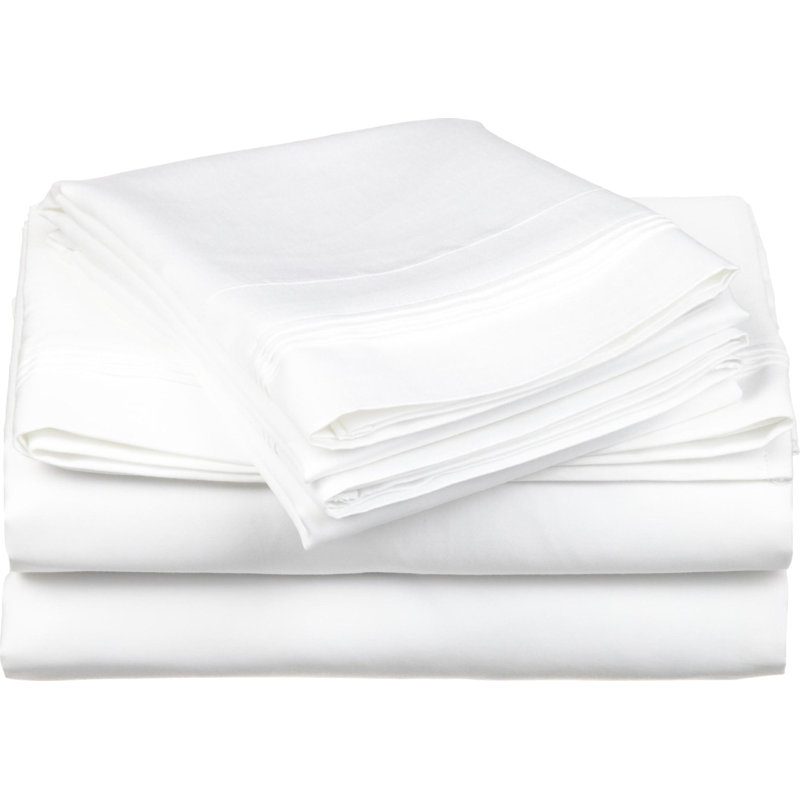 Cotton Blend 600 Thread Count Solid Deep Pocket Bed Sheet Set, White, Twin XL Sheet Set + Fitted Sheet + Pillowcase