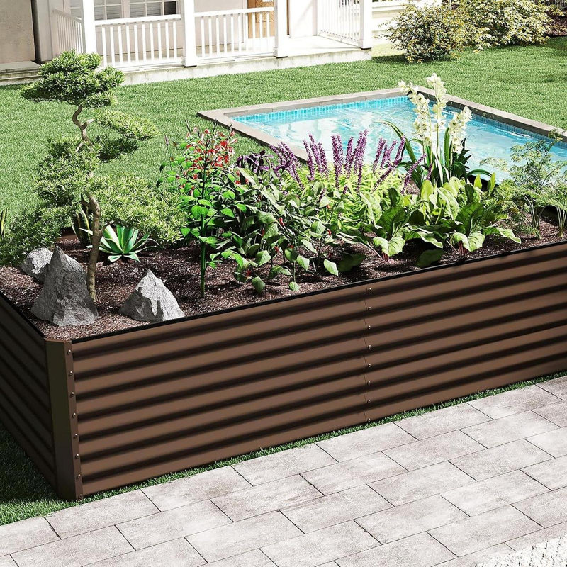 8×4×2 Ft Galvanized Raised Garden Bed, Outdoor Planter Garden Boxes Large Metal Planter Box For Gardening Vegetables Fruits Flowers, Brown