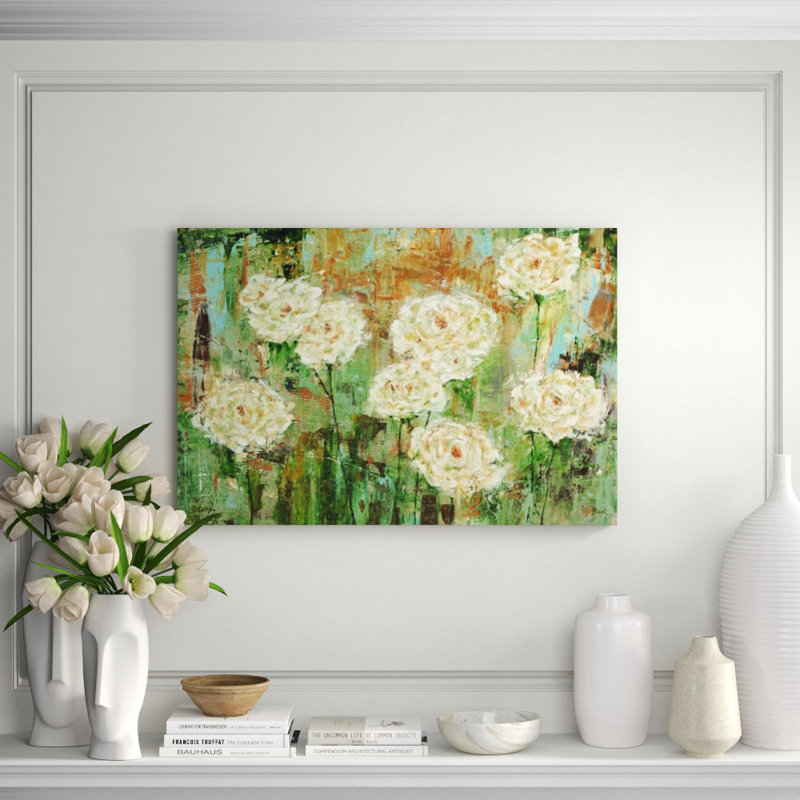 White Roses Print, Glass Coat, 31" H x 47" W x 2" D