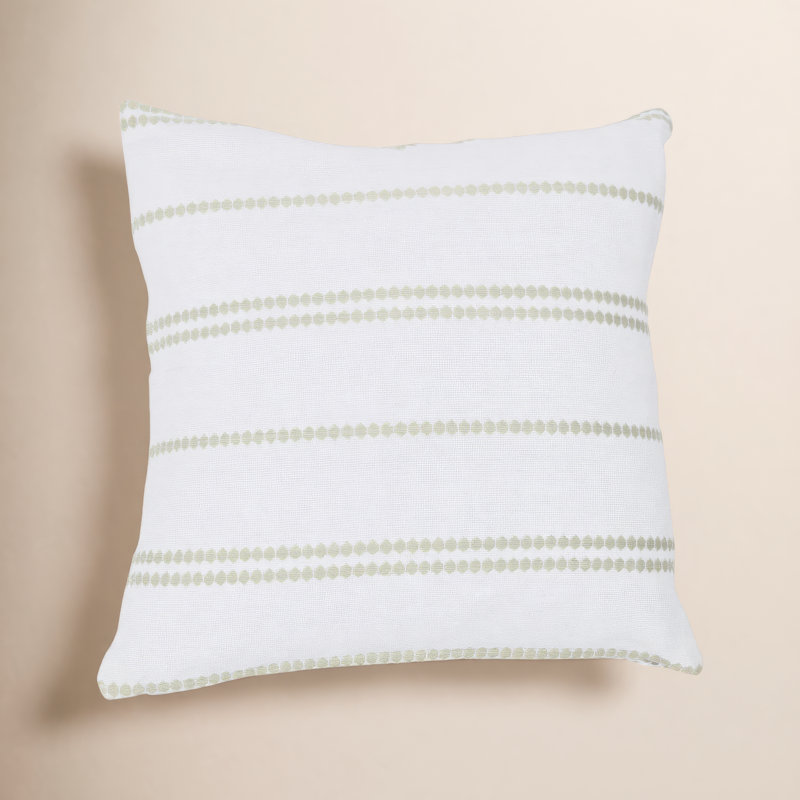 Hudie Organic Cotton Throw Square Pillow, White/Olive, Pillow Cover Only - No Insert