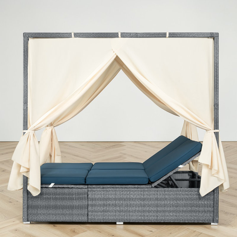 57.62" Wicker Outdoor Patio Daybed, Dark Blue