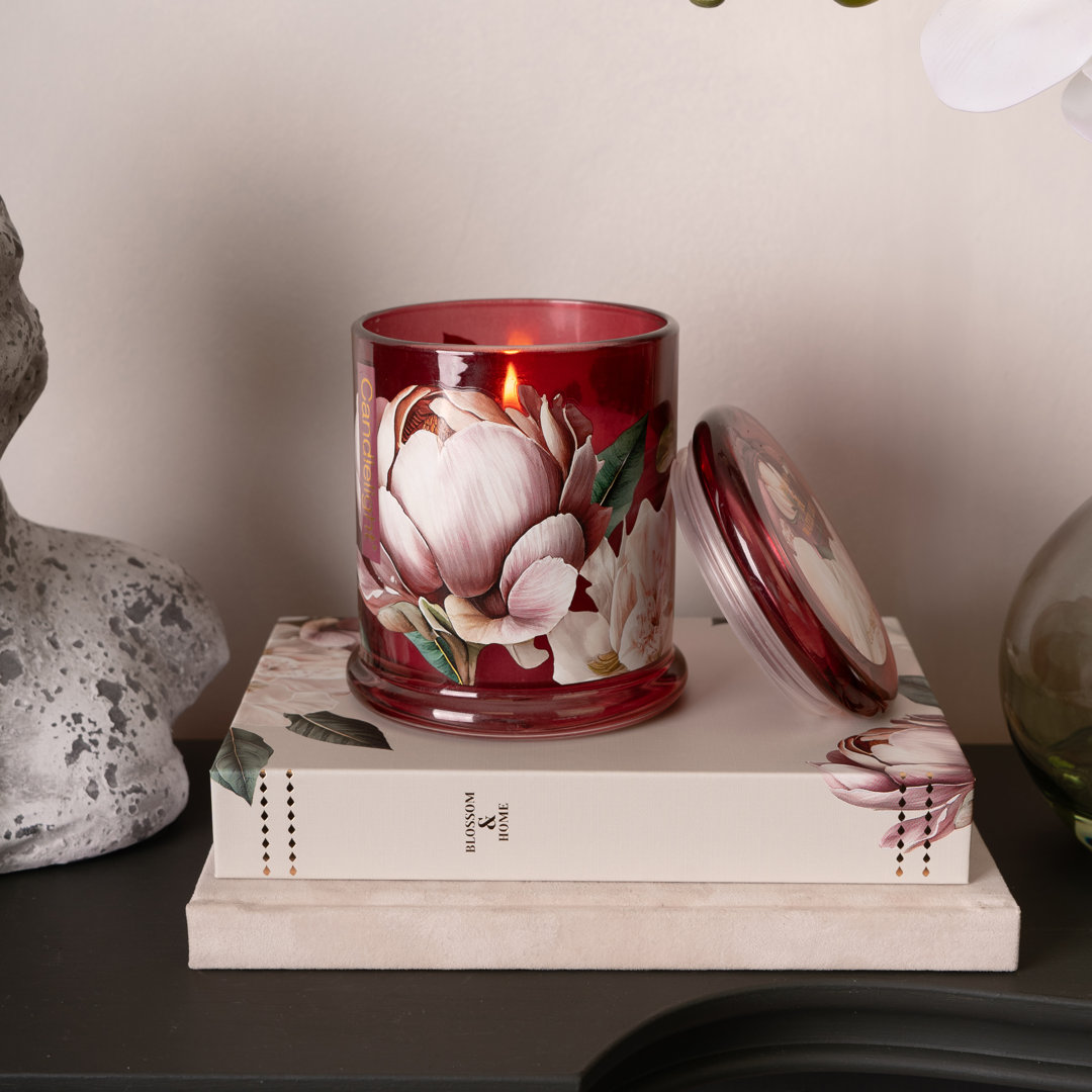 Large Glass Lidded Candle Peony & Waterlily