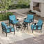 Ensemble de conversation d'extérieur en teck pour quatre personnes avec coussin et deux tables d'appoint-738850632-738850633