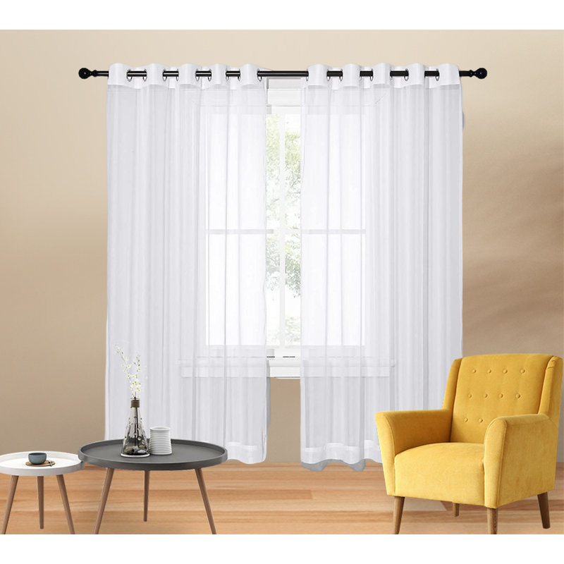 Bantice Polyester Sheer Curtain Pair, Ivory, 54" W x 45" L