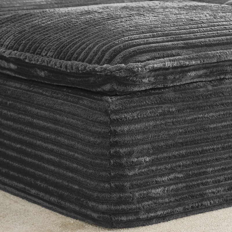 Très grand canapé-lit en velours côtelé avec repose-pieds mobile, Black Fabric