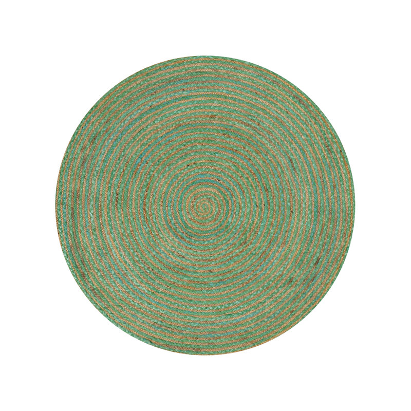 Hand Braided Cotton & Jute Contemporary Green Round Indoor / Outdoor Area Rugs, Round 3'