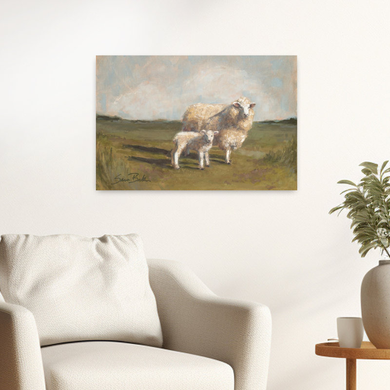«Sheep in the pasture II», art contemporain contemporain, H 16 po x l 24 po