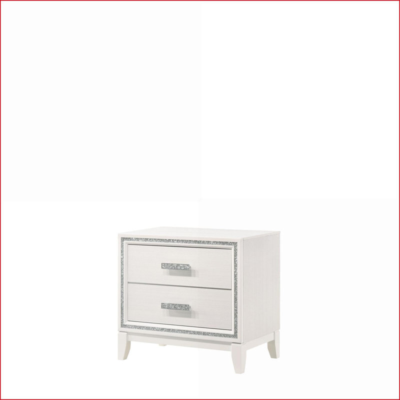 Table de chevet 2 tiroirs Haiden, Blanc mat