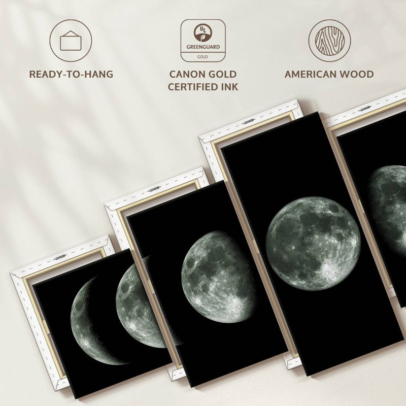Cycle lunaire sur toile, ensemble de 5 pièces, H 55 po x l 24 po x P 1,25 po