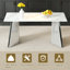 Table rectangulaire en pierre frittée de 63 po x 31,5 po x 30 po avec pieds en acier inoxydable argenté - facile d'entretien, table de salle à manger luxueuse et chaleureuse, facile à nettoyer et stable-1327258004-1327258006