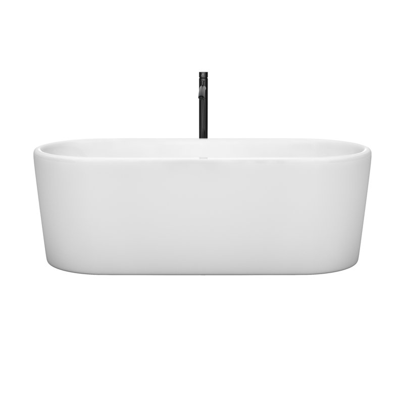 Ursula 67" x 28" Freestanding Soaking Acrylic Bathtub with Faucet, White/Shiny White/Matte Black, Reversible