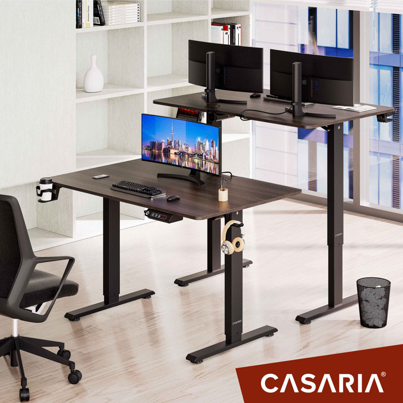 Adjustable Metal Base Writing Desk, Black, Brown