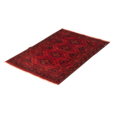 Tapis unique noir / rouge noué à la main 3 pi 3 po x 5 pi 1 po Ashlan