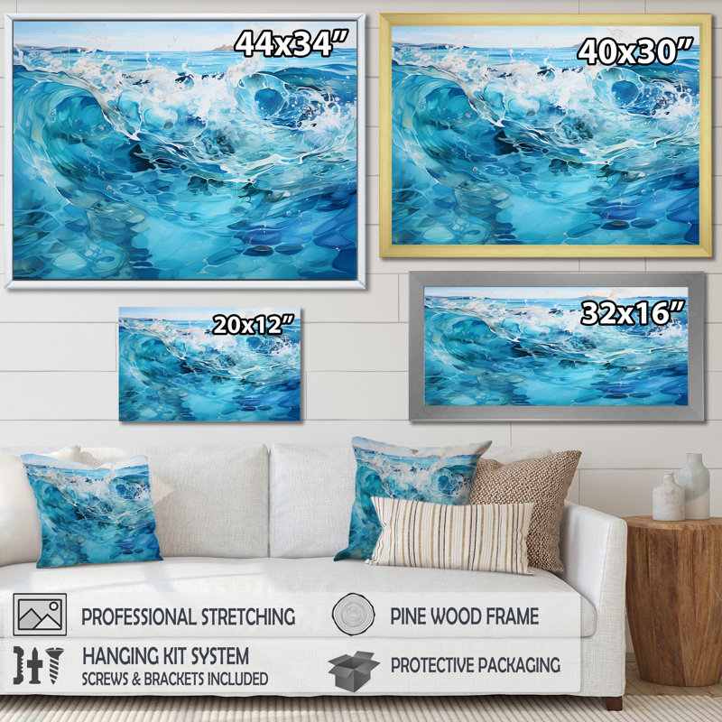 Azure Water Dreams I - Nautique et plage, reproduction sur toile_105670, Encadrement doré, H 24 po x l 32 po x P 1 po