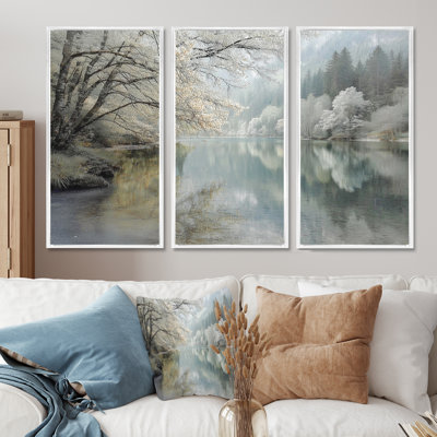 Arbres, brume matinale du lac serein, art mural
