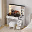 Ensemble de tabouret de maquillage, petit bureau avec miroir éclairé, station de charge, tiroirs Lindsborg-106912036
