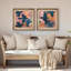 «Blue Bird Silhouettes» sur fond rose et orange, ensemble de 2 reproductions d'art encadrées en papier-935804526-935804513