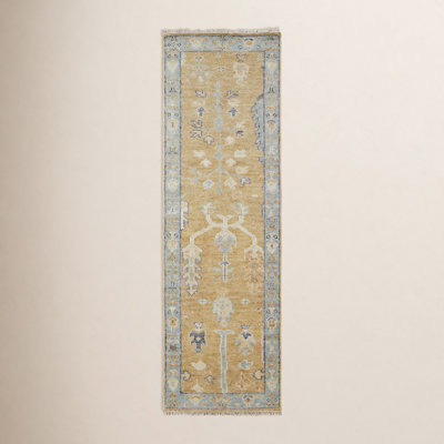 Brandonville Handmade Wool Gold/Light Blue Rug