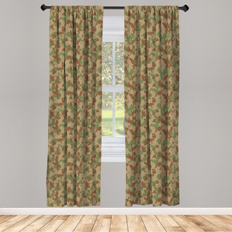 Camouflage Semi-Sheer Rod Pocket Curtain Panels, 28" x 84", Dark Tan