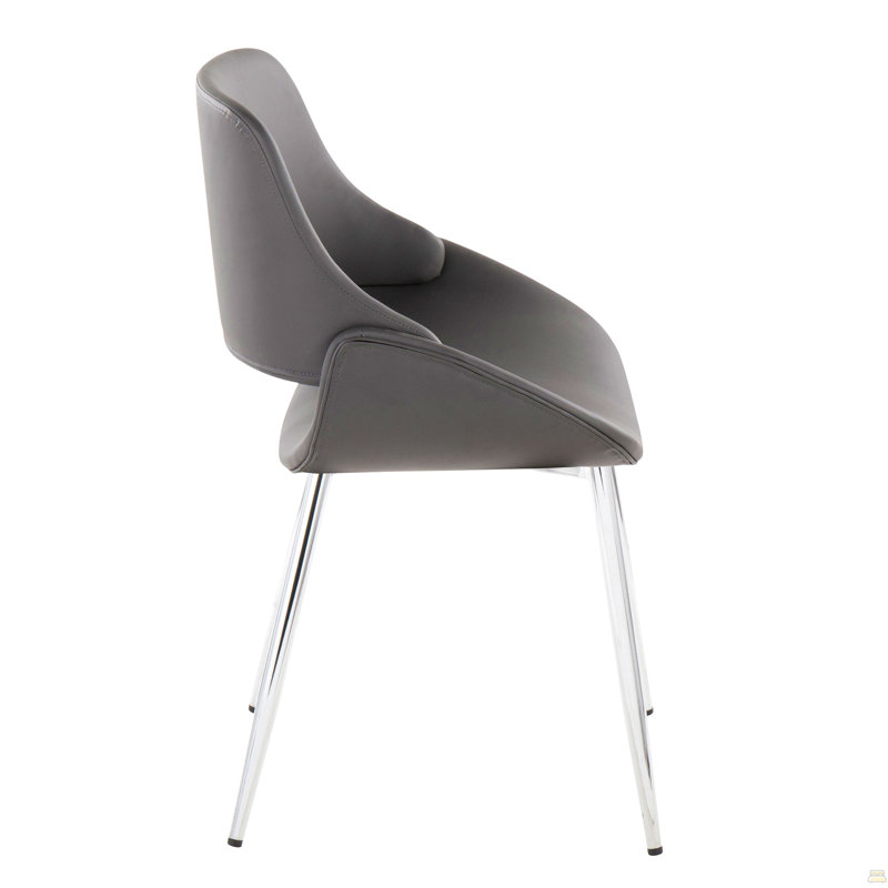Chaise d'appoint Mid-Century moderne en métal chromé et similicuir gris - ensemble de 2