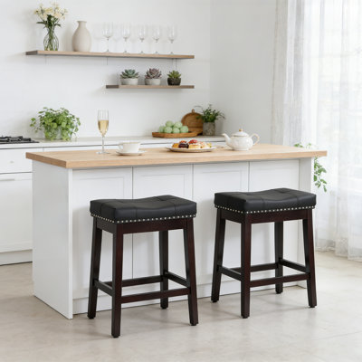 Modern Bar Stools, Counter Height With PU Leather Saddle Seats – Perfect For Kitchen, Island, Or Bistro Use by Lark Manor