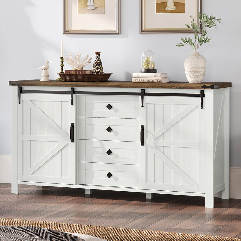Dreavyn 60" Sliding Barn Door Sideboard with Drawers, Cream