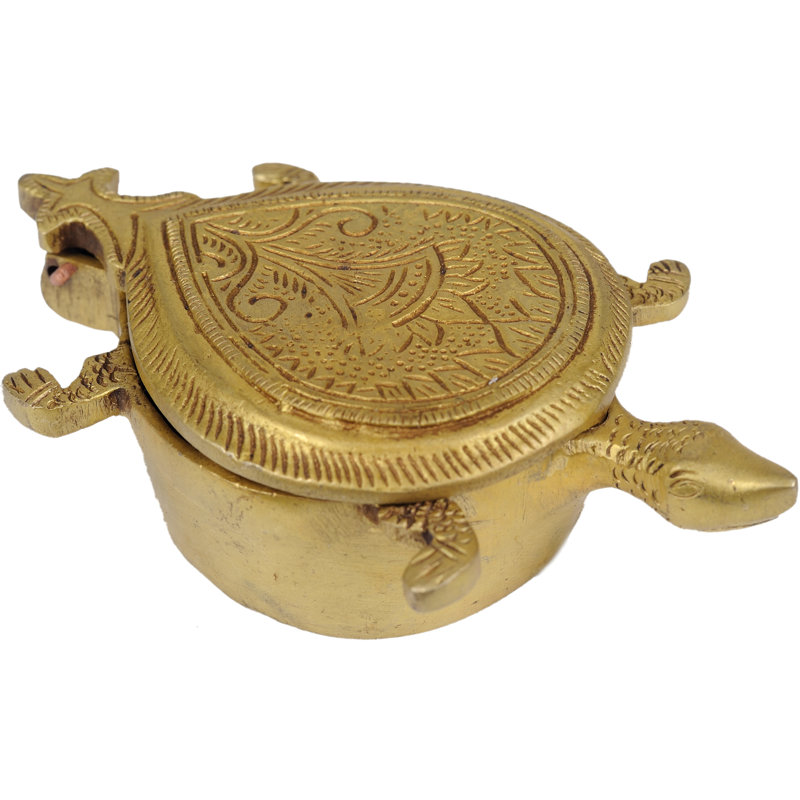 Handmade 4" Brass Turtle-Shaped Box – Artisan Indian Keepsake, Trinket Holder, Feng Shui Good Luck Accent