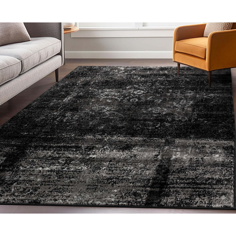  Tapis oriental rétro noir, Rectangle 5 pi 3 po x 7 pi 3 po
