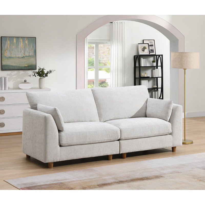 Anna Woven Fabric Upholstered Sofa, Pearl, 3