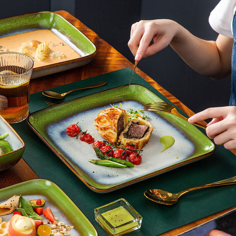 Stoneware Dinnerware - Set of 16, Gradient Green