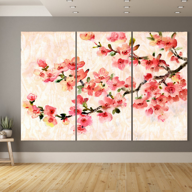 «Cherry Blossom Composition ABC», impression sur verre sans cadre 3 pièces