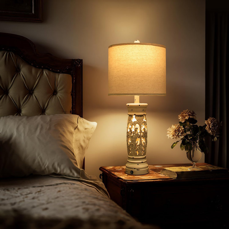 27.25” Rustic Farmhouse Table Lamps Set Of 2 – Vintage Bedside Lamps With Night Light And USB A And C Ports, Retro Lamps For Bedroom, Living Room, Entryway, Cozy Corner (Bulbs Included)