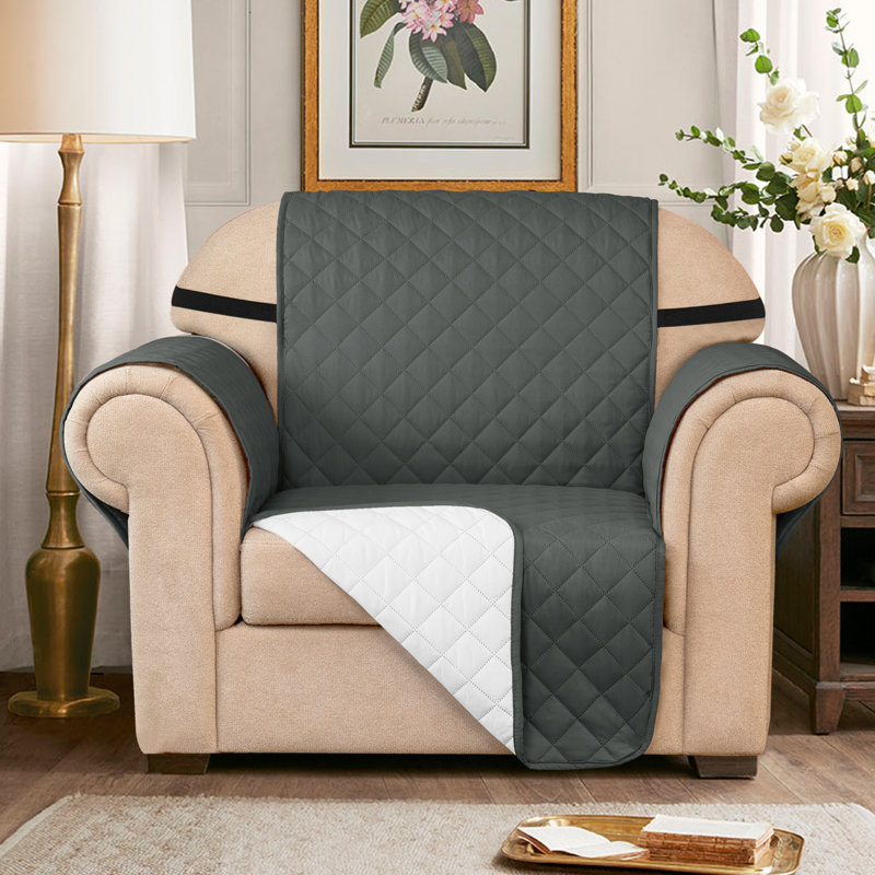 Quilted Reversible with Pockets and Adjustable Strap Armchair Slipcover, Grey