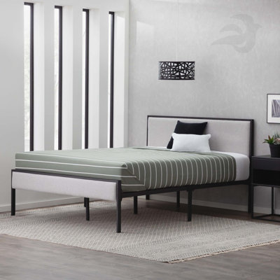 Edenbrook King Size Metal Platform Bed Frame: Upholstered Headboard, Gray Finish