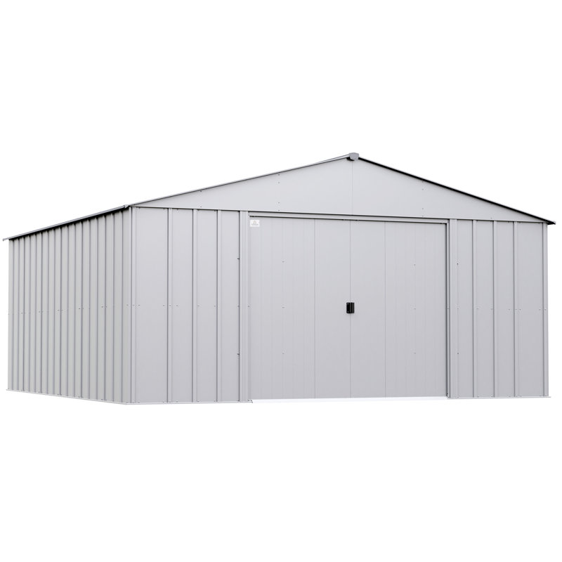 14 ft x 14 ft Flute Grey Galvanized Steel Storage Shed