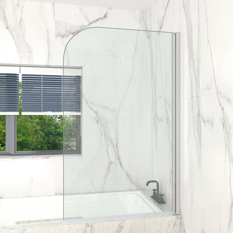 Mahler 1400mm H Pivot Semi-Frameless Tub Door with Clear Glass, 90cm x 140cm, Chrome, Rounded Corner