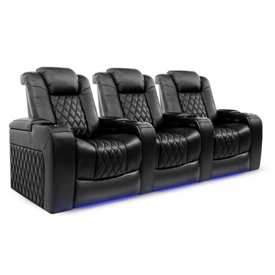 99" Wide Genuine Leather Row seating with Cup Holder by Arlmont & Co.