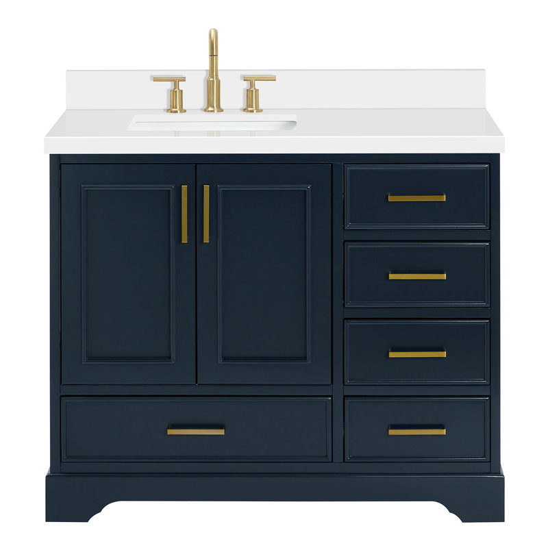 43'' Single Bathroom Vanity with White Quartz Top, Midnight Blue
