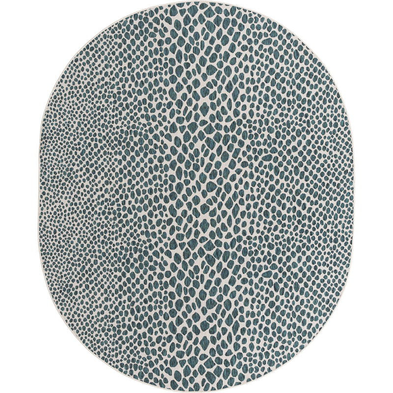 Outdoor Destiny Area Rug Blue Green Color, Oval 7'10" x 10'