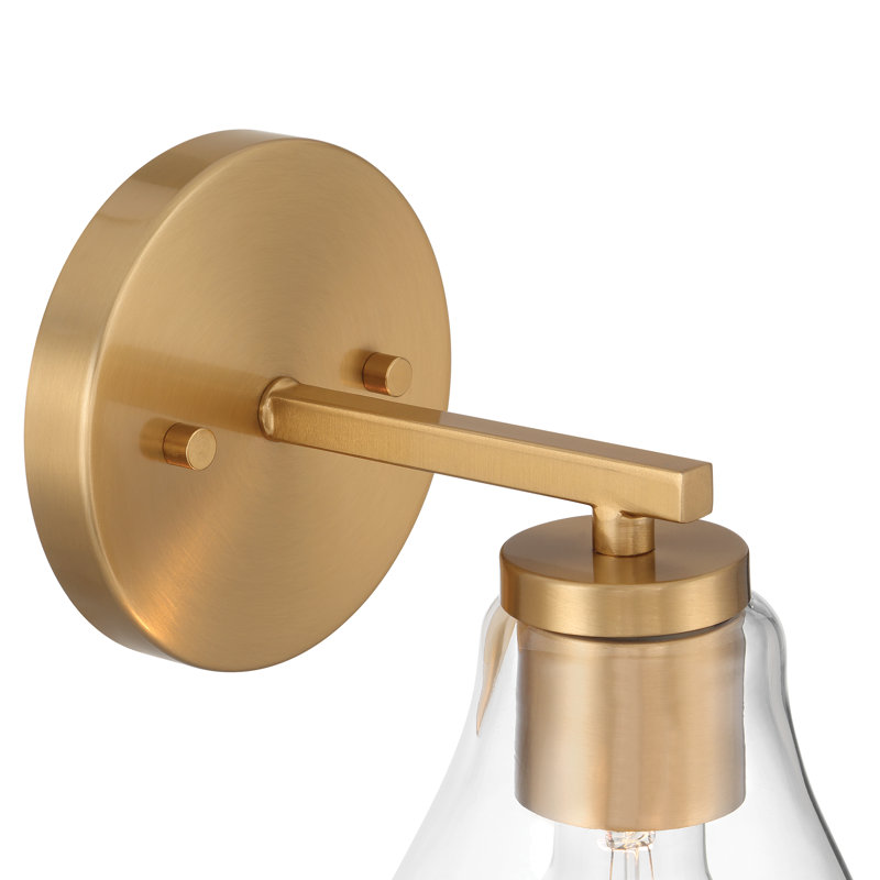Lumière de meuble-lavabo à intensité variable, Laiton brossé, Une lumière, 10" H x 5.2" W x 6.5" D