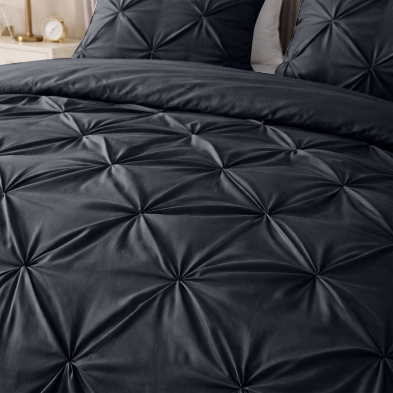 Pintuck Microfiber Duvet Cover Set with Pillowcases – Pleated Textured Bedding, Soft Luxury Quilt Cover, Breathable All-Season Comforter Cover, Modern Hotel Style Bed Set