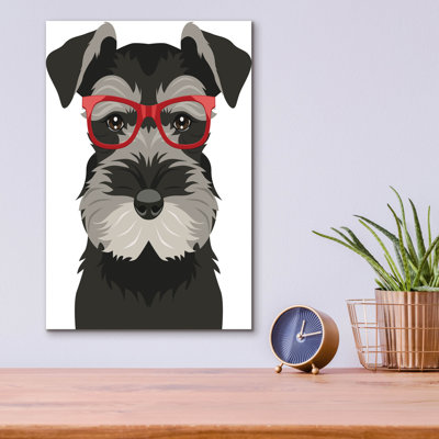 Art mural en verre épique «Schnauzer miniature portant des lunettes hipster» par Furbaby Affiliates