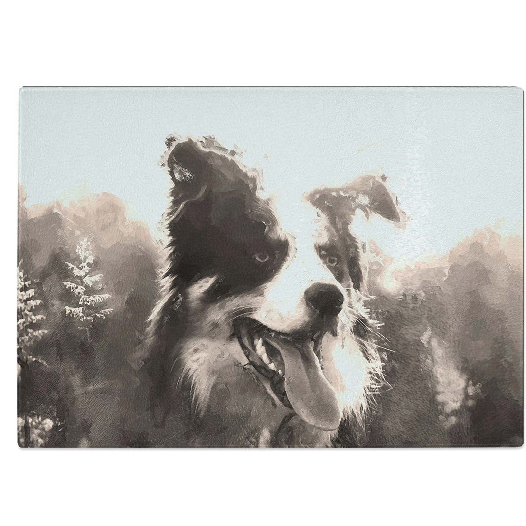 Tempered Glass Border Collie Dog in a Meadow Chopping Board
