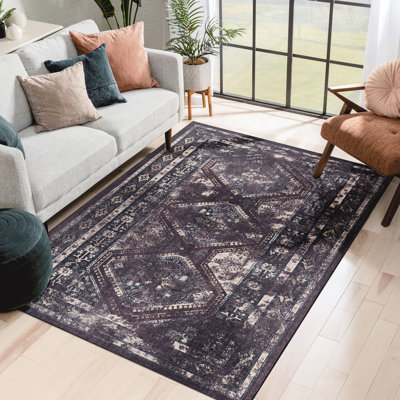 Tapis lavable 3X5, antidérapant et antidérapant pour le salon, la chambre à coucher, la cuisine et la salle à manger. Noir et noir, bicolore et bourgogne harmonieux et mat