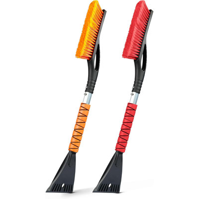 Brosse à neige 27 po pour voiture et grattoir à glace 27 po (paquet de 2) | Grattoir à neige en aluminium pour les voitures avec prise en mousse ergonomique | Grattoir à glace et pare-neige sans égratignures