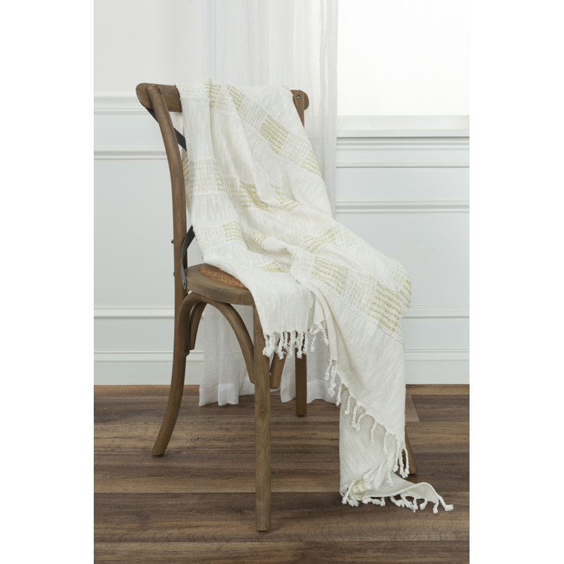 Alora Hand Woven Throw Blanket, White/Beige