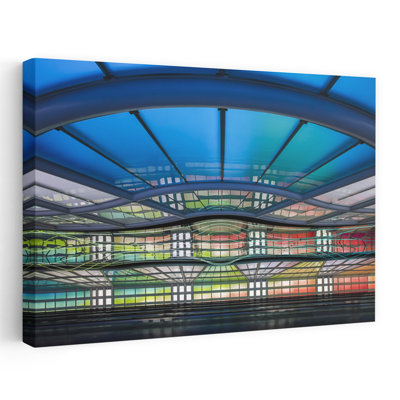 Concourse C .... Abstract Colorful Contemporary Architecture City Wall Art 1 Piece Wrapped Canvas Wall Art